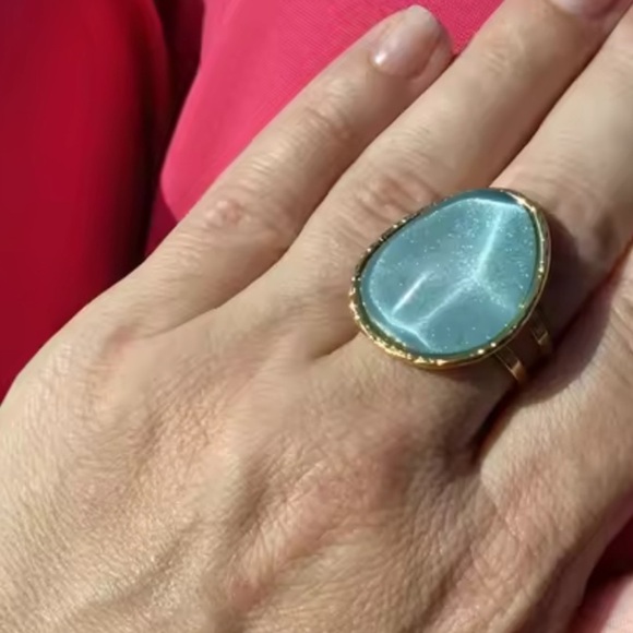 New! Anthropologie unique adjustable Elegant Gold and Blue Ring NWT - Picture 6 of 6